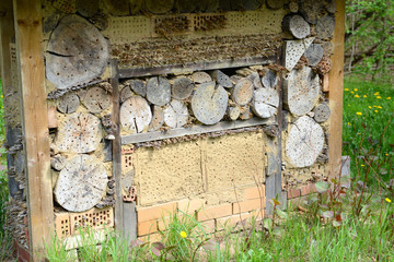 wild bee insect shelter at a meadow
