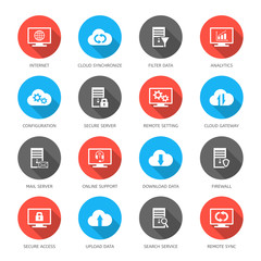 Hosting, server, database and cloud computing icons.