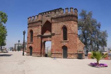 Red brick fort at Santa Lucia hill in Santiago, Chile.