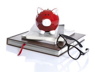 Red Piggy Bank with books
