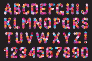 Set of letters and numbers of flowers.