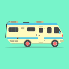 yellow travel camper van isolated on green background