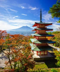 Door stickers Japan Mt. Fuji with Chureito Pagoda, Fujiyoshida, Japan