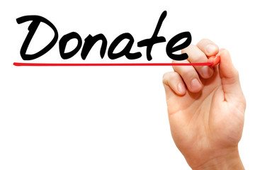 Hand writing Donate with marker, business concept