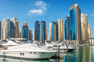 Fototapeta na wymiar Yachts at Dubai Marina, United Arab Emirates, Middle East