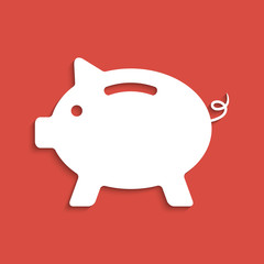 white piggy bank icon on dark red background