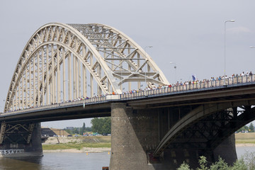 Vierdaagse walking event on the bridge of Nijmegen