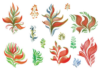 watercolor flowers in different styles