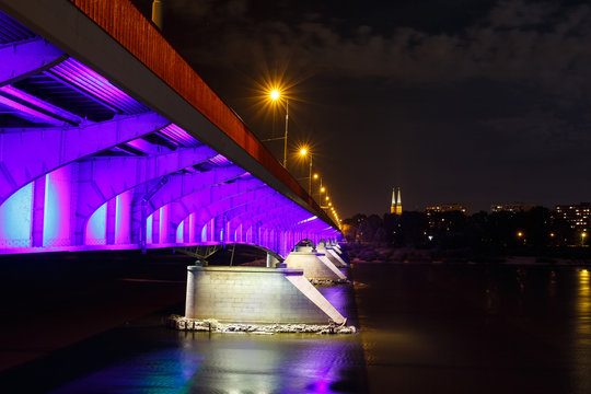 Night view of bridge in Warsaw
