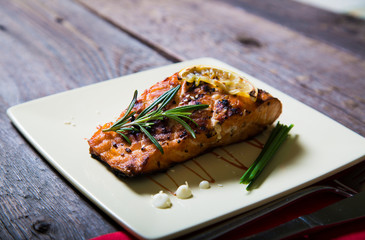 Salmon fillet with lemon and rosemary