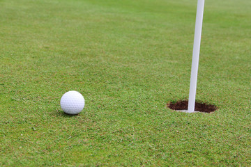Golf ball on lip of cup