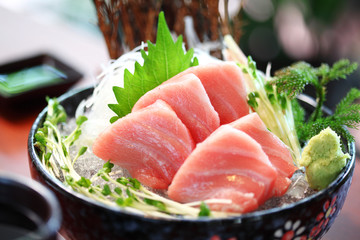 close up japanese food from tuna in ceramic dish