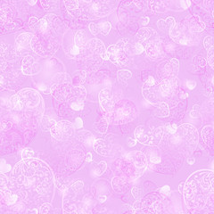 Seamless pattern of hearts in light violet colors