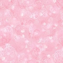 Seamless pattern of hearts in light pink colors