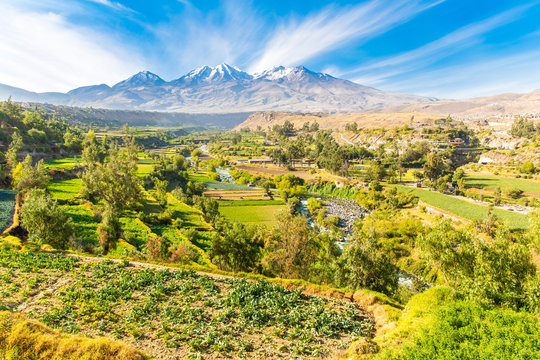 View of the Misty Volcano in Arequipa, Peru, South America