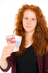 red haired girl with euros