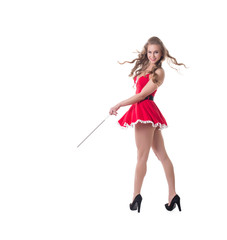 Lovely female Santa posing with electrode