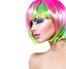 Beauty fashion model girl with colorful dyed hair