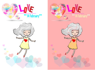 Valentine's Day card with the girl and hearts. 1