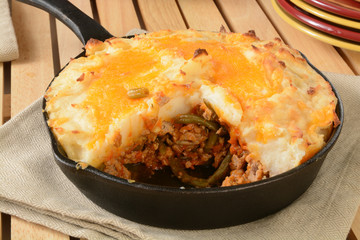 Shepherds pie in a cast iron skillet