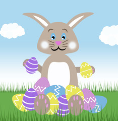 Fototapeta premium brown chocolate easter egg bunny blue green spring illustration