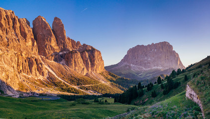 Rocky Mountains at sunset.Dolomite Alps, Italy