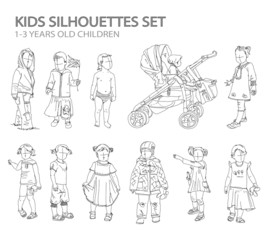 Fototapeta na wymiar Kids sketch silhouettes