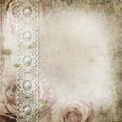 Vintage background with frames, roses, lace, text I Love you, ha
