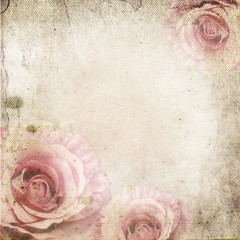 Vintage background with  roses over retro paper