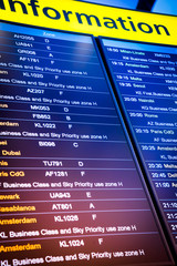 Flight arrival and departure sign board in airport