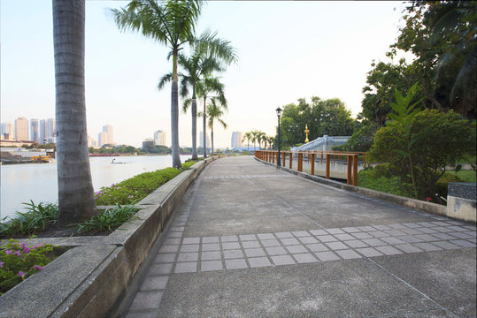 perspective of walking way in public park heart of bangkok thail
