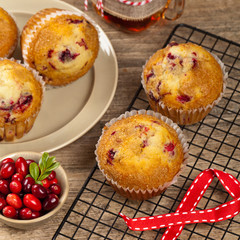 Muffins with cranberry. Selective focus.