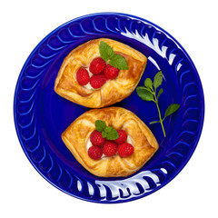 Raspberry pastries isolated on white background