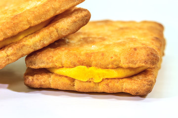 Sandwich biscuits on white background