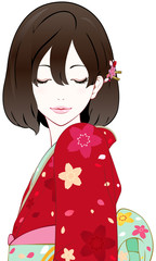 着物の女性　目を閉じる