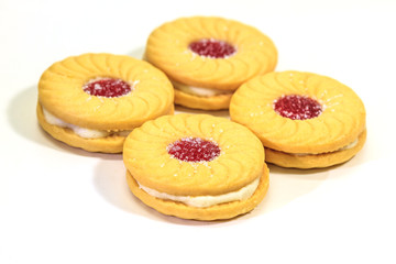 Sandwich biscuits on white background