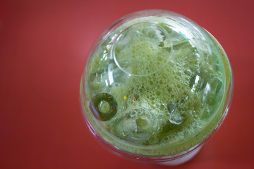 Ice matcha green tea in plastic