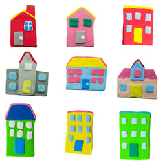 set of house and building made from plasticine © warapatr_s