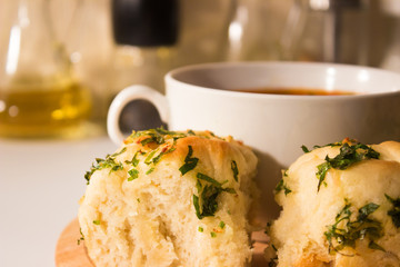 Bowl of minestrone soup with bread