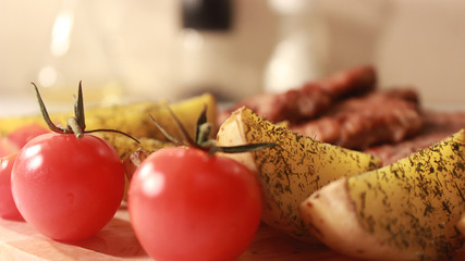 tomato with Baked potatoes and meat