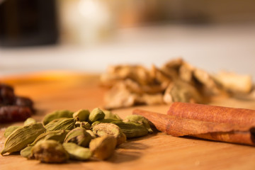 spice shop paper emblem with different spices