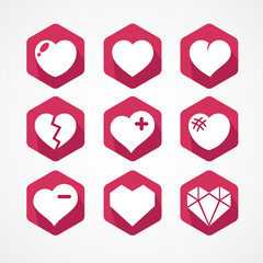 Vector set of love signs. 9 Hearts icons.