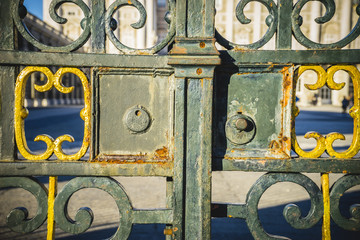 Iron gate, Royal Palace of Madrid, located in the area of the Ha