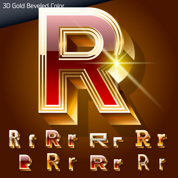 Golden 3D beveled and coloured font. Letter r