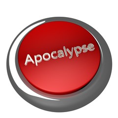 Apocalypse button isolated over white, 3d render