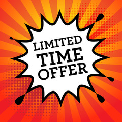 Comic book explosion with text Limited Time Offer, vector