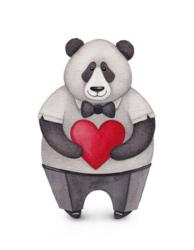Watercolor illustration of Panda. Perfect for Valentine greeting