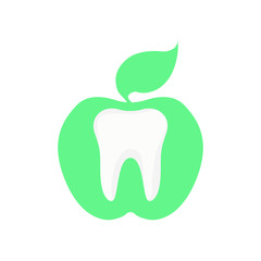 Icon tooth on a green background in the form of a round apple.