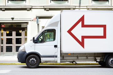 Fototapeta premium White truck in profile, with arrow