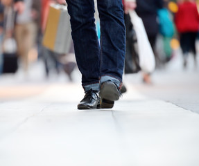 Close up of man shoes walking